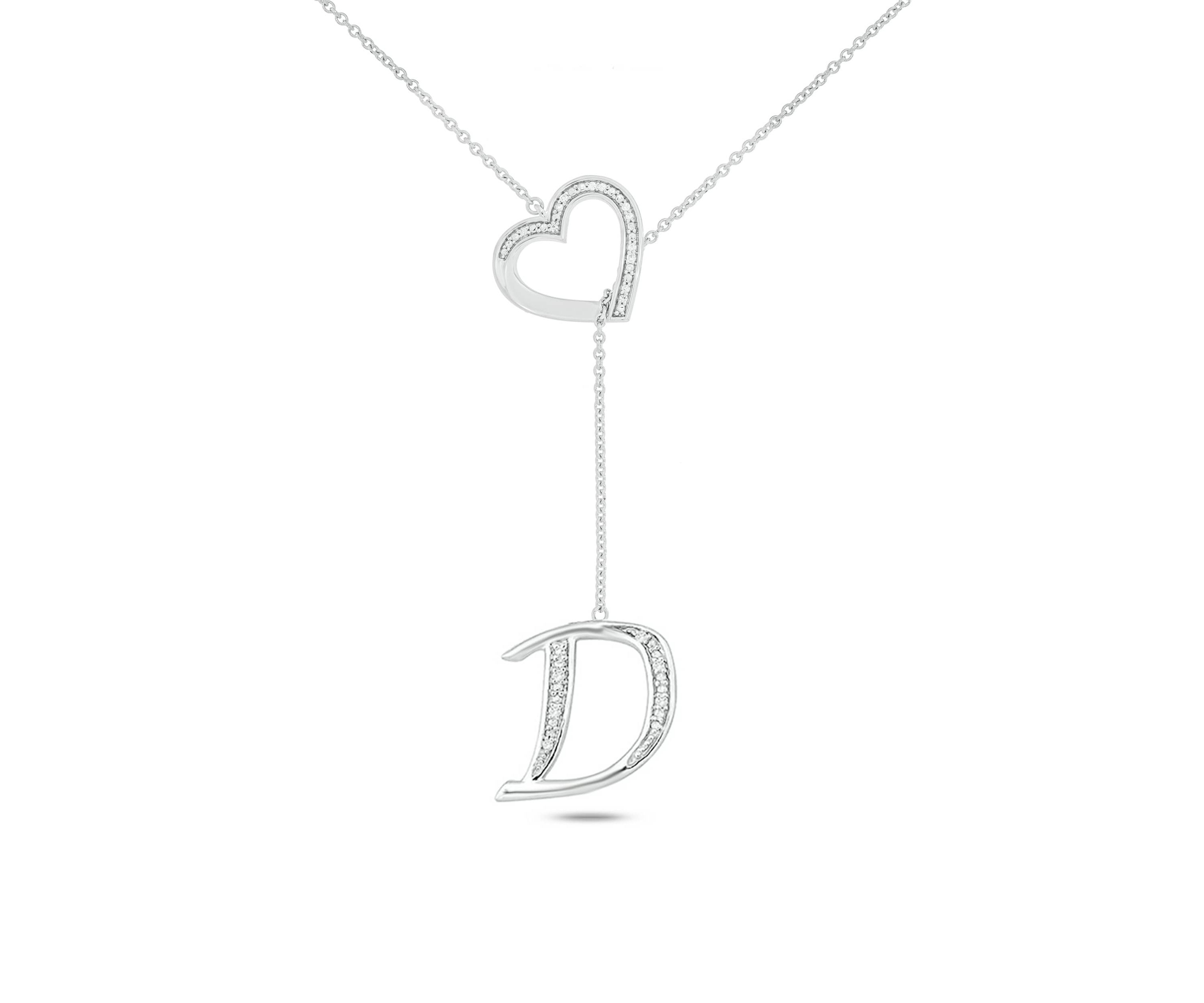 Diamond Accent Initial Heart And Letter Lariat Necklace In Sterling Silver