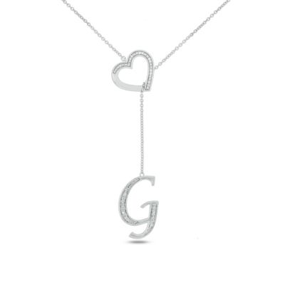 Belk & Co Diamond Accent Initial Heart And Letter Lariat Necklace In Sterling Silver