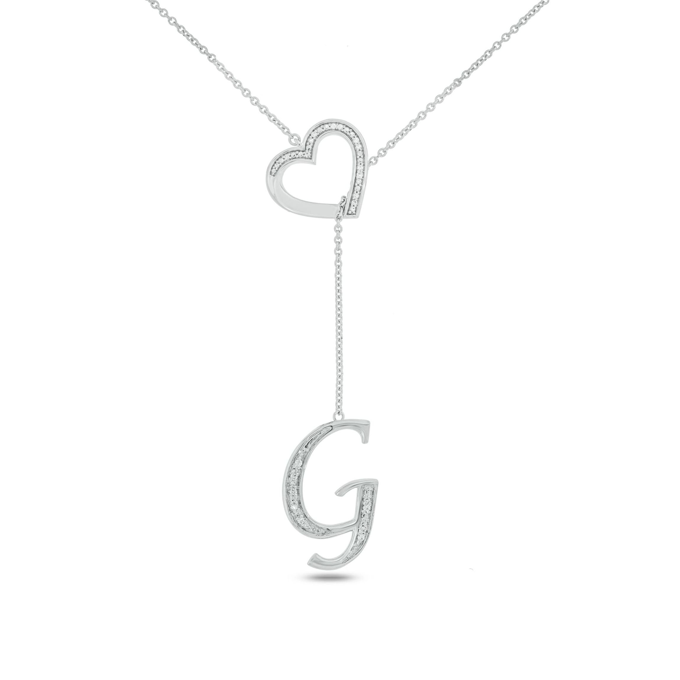 Diamond Accent Initial Heart And Letter Lariat Necklace In Sterling Silver