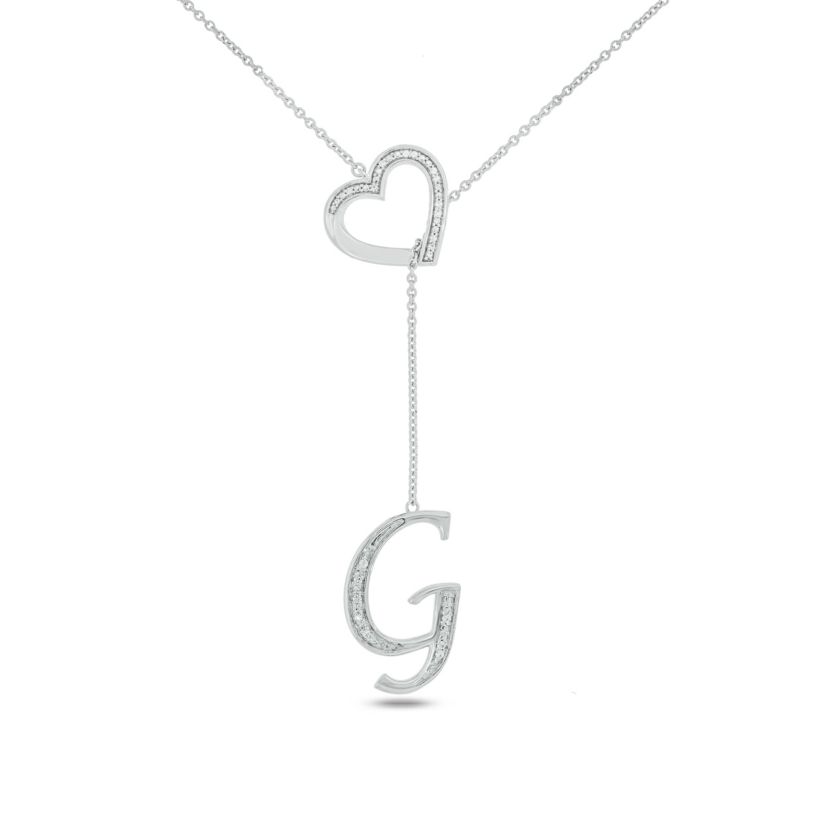 Diamond Accent Initial Heart And Letter Lariat Necklace In Sterling Silver