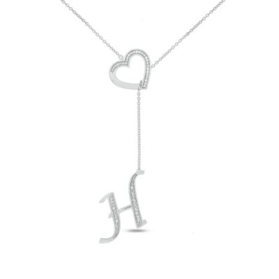 Belk & Co Diamond Accent Initial Heart And Letter Lariat Necklace In Sterling Silver