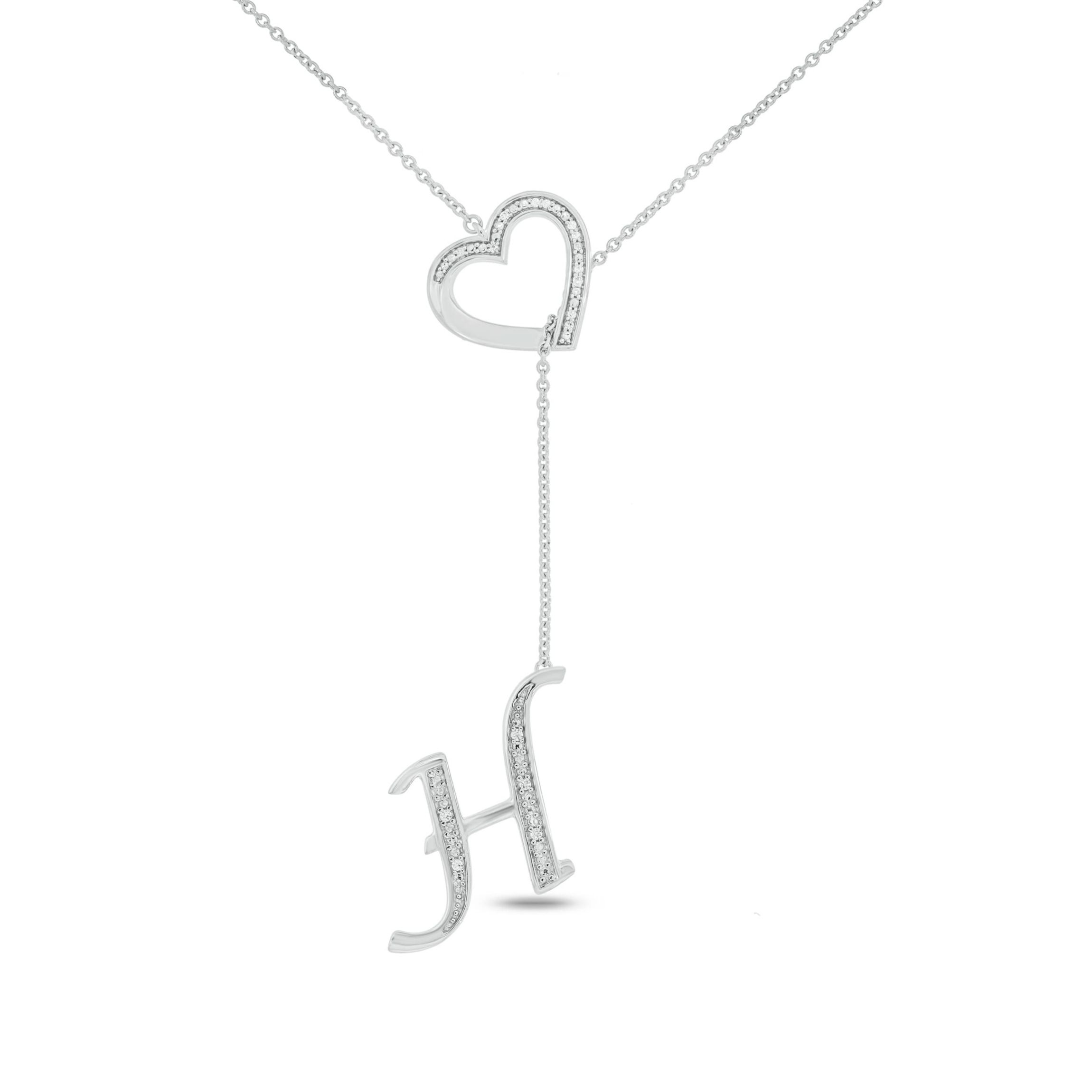 Diamond Accent Initial Heart And Letter Lariat Necklace In Sterling Silver