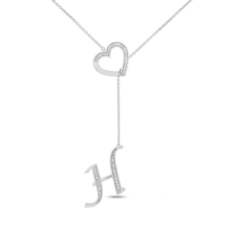 Diamond Accent Initial Heart And Letter Lariat Necklace In Sterling Silver