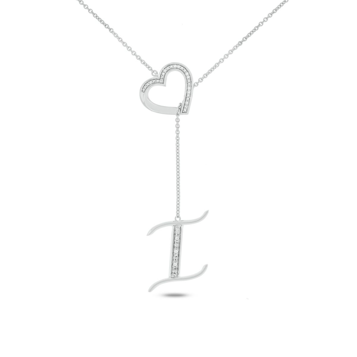 Diamond Accent Initial Heart And Letter Lariat Necklace In Sterling Silver