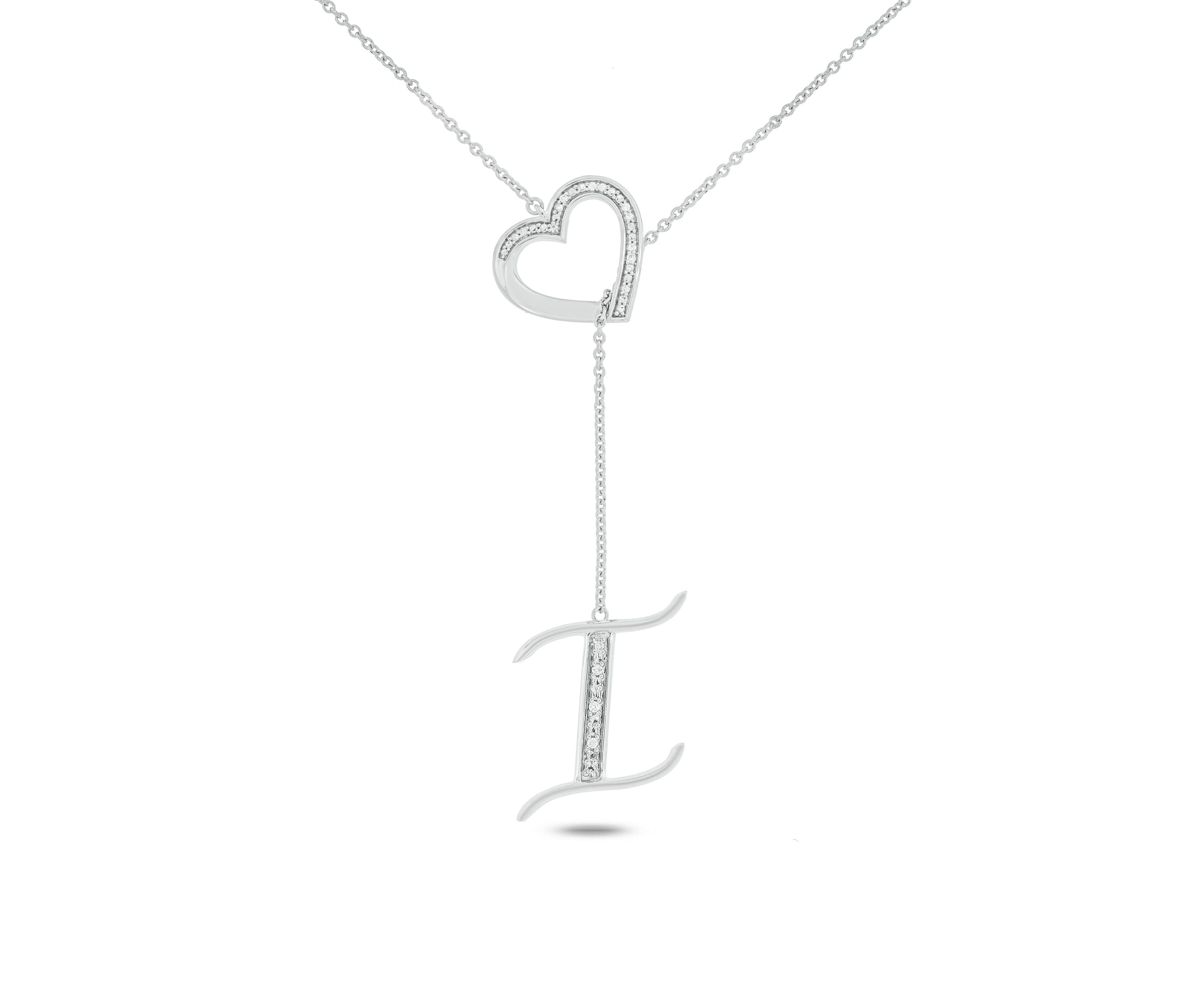 Diamond Accent Initial Heart And Letter Lariat Necklace In Sterling Silver