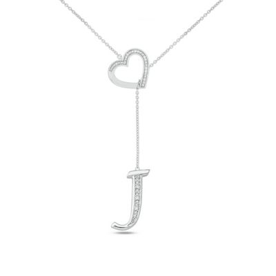 Belk & Co Diamond Accent Initial Heart And Letter Lariat Necklace In Sterling Silver