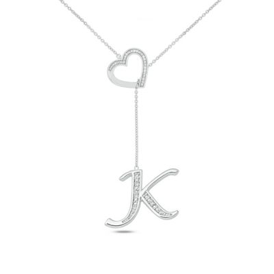 Belk & Co Diamond Accent Initial Heart And Letter Lariat Necklace In Sterling Silver