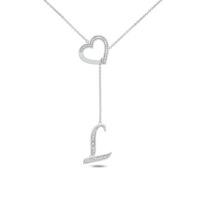 Belk & Co Diamond Accent Initial Heart And Letter Lariat Necklace In Sterling Silver