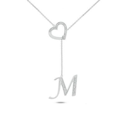 Belk & Co Diamond Accent Initial Heart And Letter Lariat Necklace In Sterling Silver, White, 20