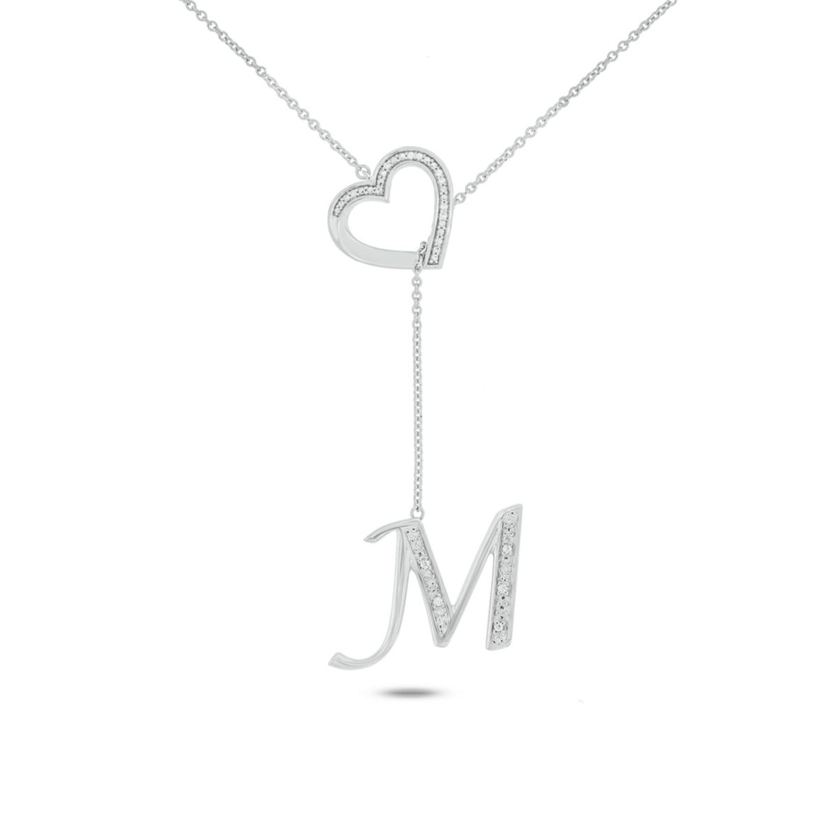 Diamond Accent Initial Heart And Letter Lariat Necklace In Sterling Silver