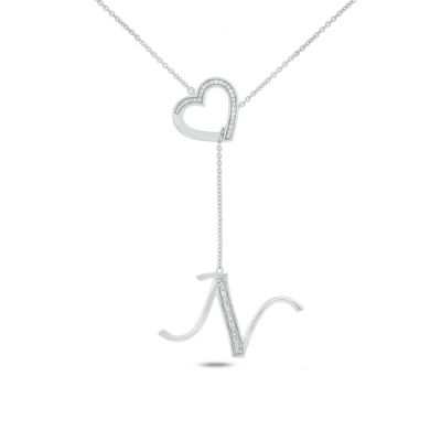 Belk & Co Diamond Accent Initial Heart And Letter Lariat Necklace In Sterling Silver, White, 20