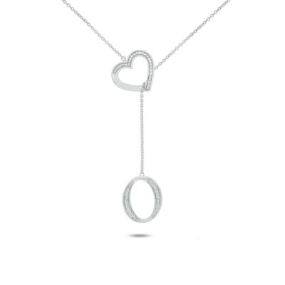 Belk & Co Diamond Accent Initial Heart And Letter Lariat Necklace In Sterling Silver, White, 20