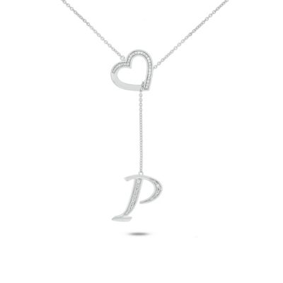 Belk & Co Diamond Accent Initial Heart And Letter Lariat Necklace In Sterling Silver, White, 20