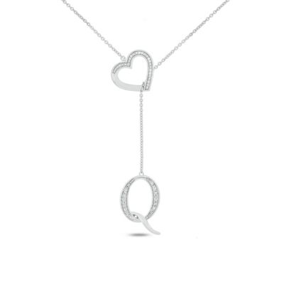 Belk & Co Diamond Accent Initial Heart And Letter Lariat Necklace In Sterling Silver, White, 20