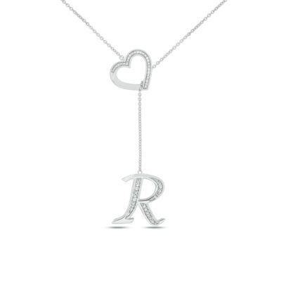 Belk & Co Diamond Accent Initial Heart And Letter Lariat Necklace In Sterling Silver, White, 20