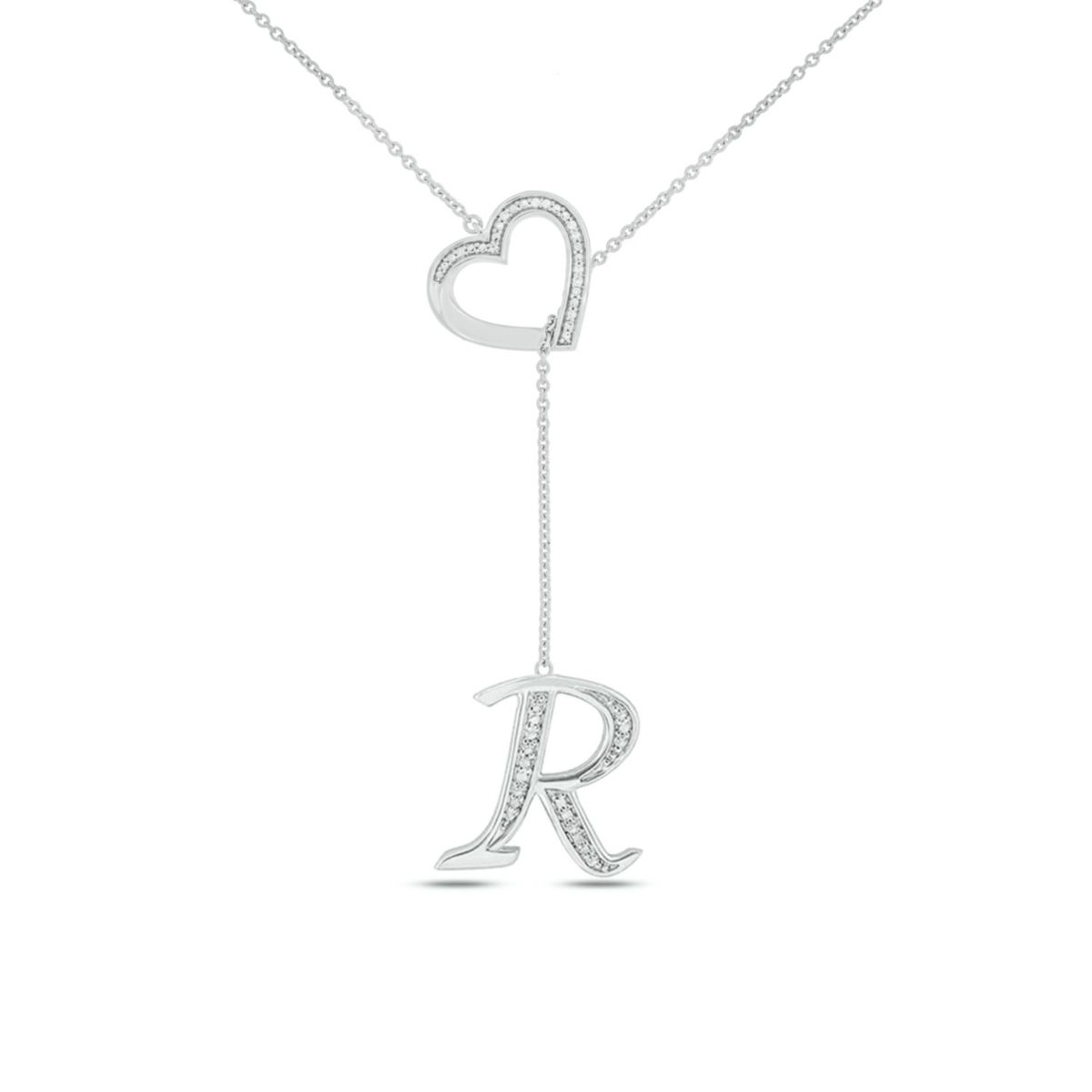 Diamond Accent Initial Heart And Letter Lariat Necklace In Sterling Silver