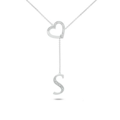 Belk & Co Diamond Accent Initial Heart And Letter Lariat Necklace In Sterling Silver, White, 20