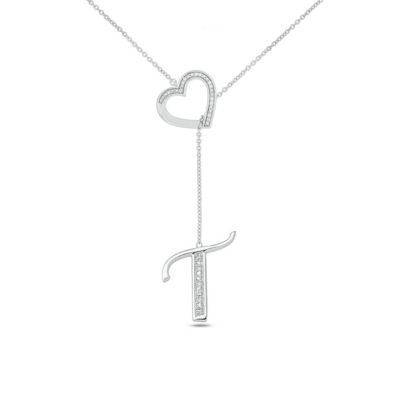 Belk & Co Diamond Accent Initial Heart And Letter Lariat Necklace In Sterling Silver, White, 20