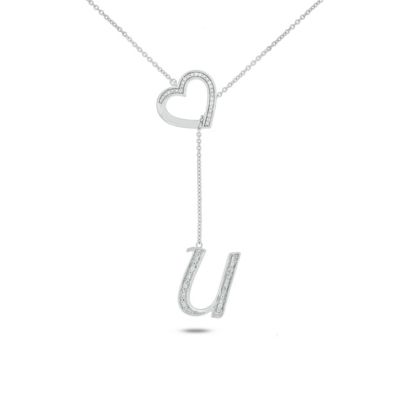 Belk & Co Diamond Accent Initial Heart And Letter Lariat Necklace In Sterling Silver, White, 20
