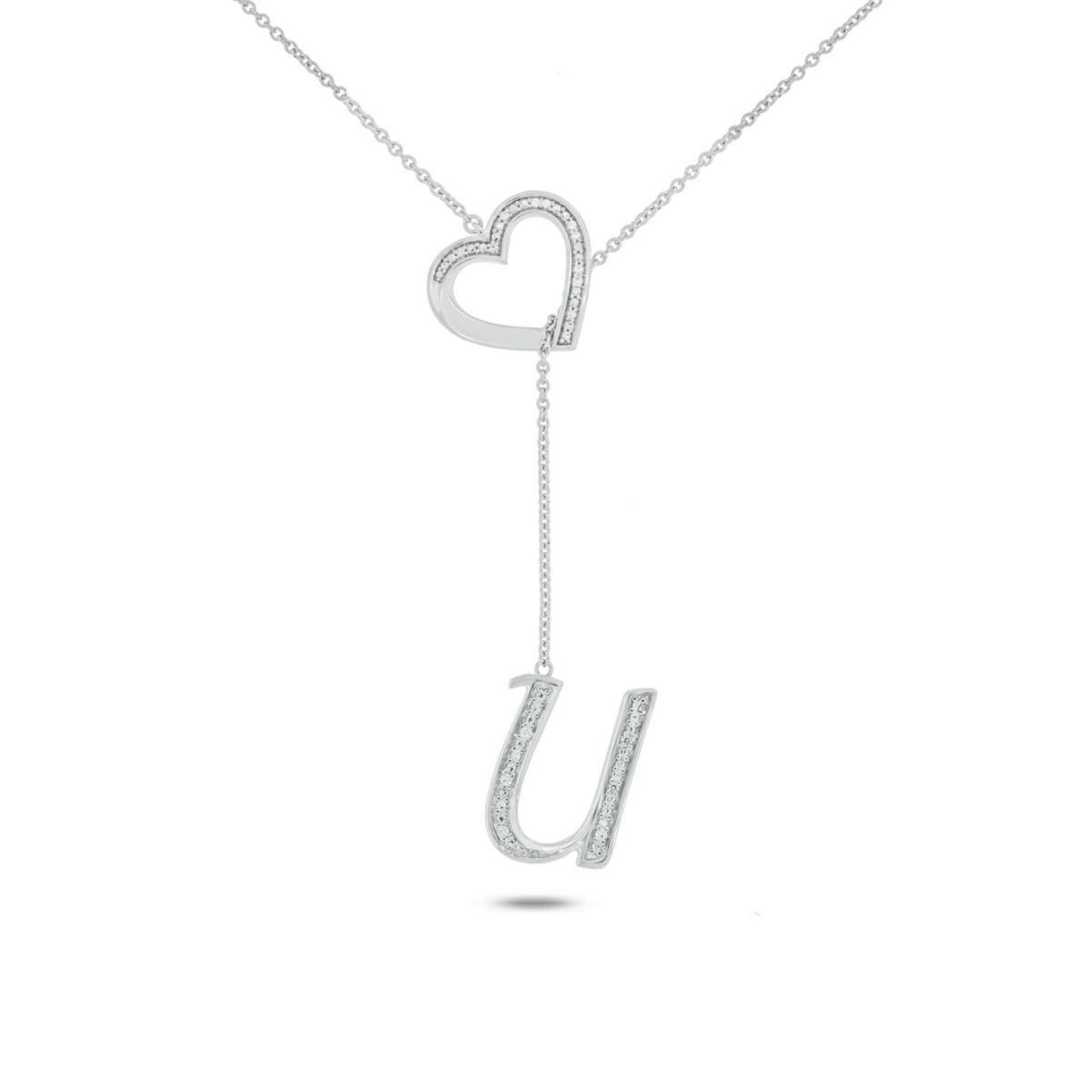 Diamond Accent Initial Heart And Letter Lariat Necklace In Sterling Silver