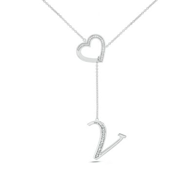 Belk & Co Diamond Accent Initial Heart And Letter Lariat Necklace In Sterling Silver, White, 20