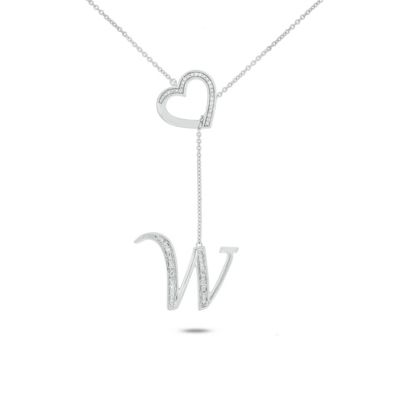 Belk & Co Diamond Accent Initial Heart And Letter Lariat Necklace In Sterling Silver, White, 20