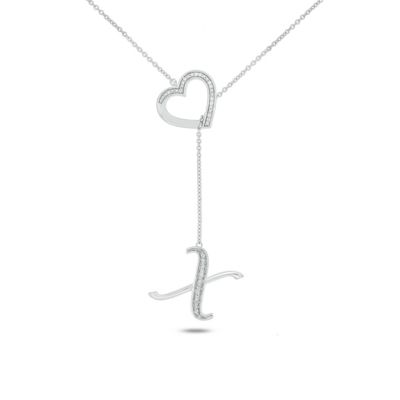 Belk & Co Diamond Accent Initial Heart And Letter Lariat Necklace In Sterling Silver, White, 20