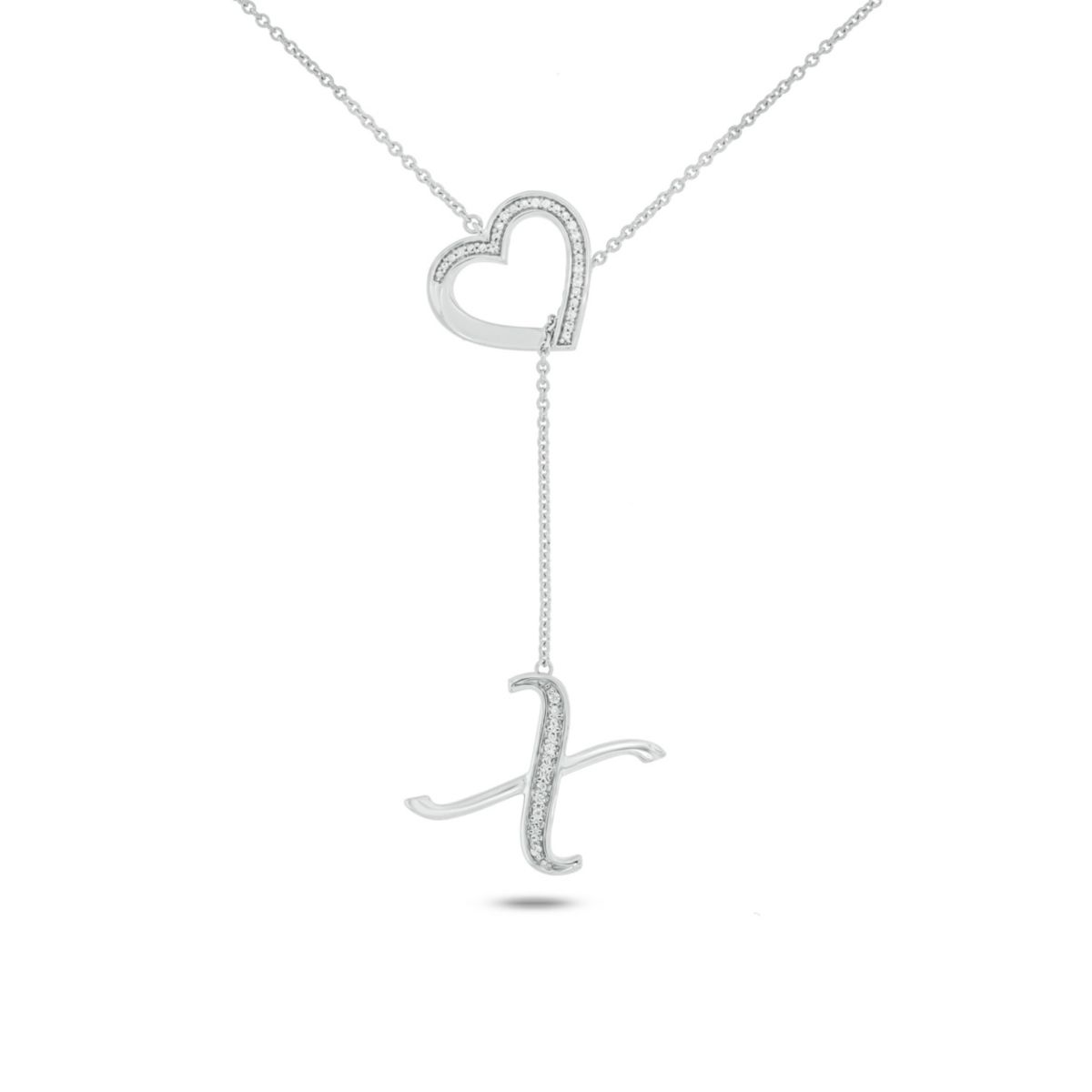 Diamond Accent Initial Heart And Letter Lariat Necklace In Sterling Silver