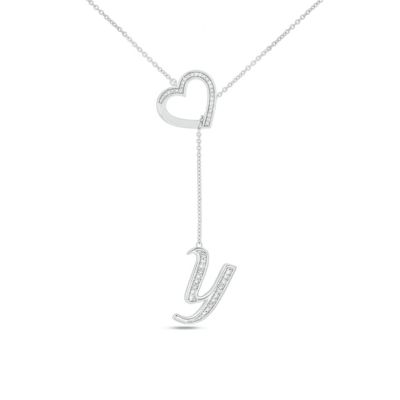 Belk & Co Diamond Accent Initial Heart And Letter Lariat Necklace In Sterling Silver, White, 20