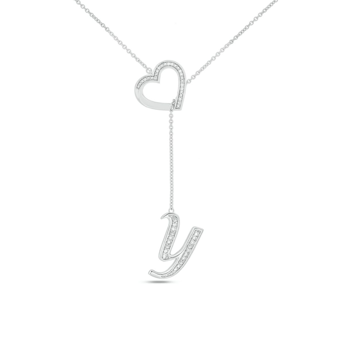Diamond Accent Initial Heart And Letter Lariat Necklace In Sterling Silver
