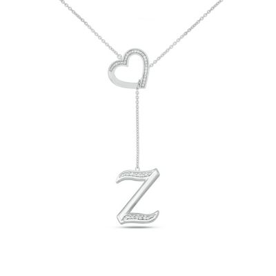 Belk & Co Diamond Accent Initial Heart And Letter Lariat Necklace In Sterling Silver