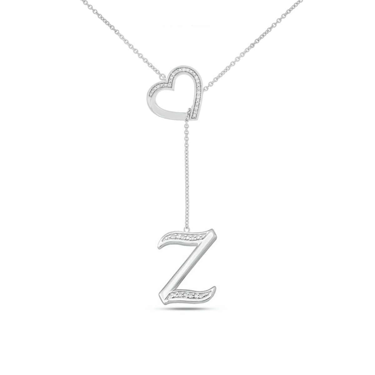 Diamond Accent Initial Heart And Letter Lariat Necklace In Sterling Silver