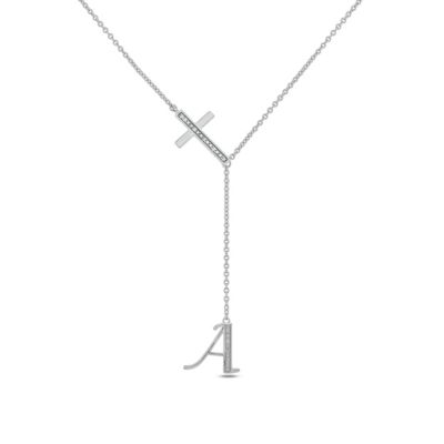 Belk & Co Diamond Accent Initial Cross And Letter Lariat Necklace In Sterling Silver, White, 20