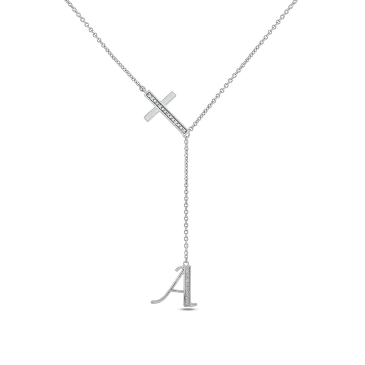 Diamond Accent Initial Cross And Letter Lariat Necklace In Sterling Silver