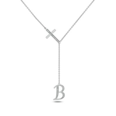 Belk & Co Diamond Accent Initial Cross And Letter Lariat Necklace In Sterling Silver, White, 20