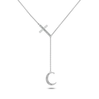 Belk & Co Diamond Accent Initial Cross And Letter Lariat Necklace In Sterling Silver, White, 20