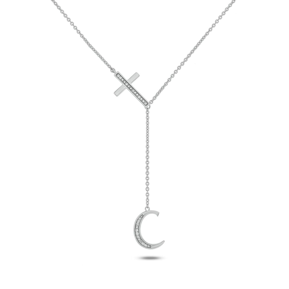 Diamond Accent Initial Cross And Letter Lariat Necklace In Sterling Silver