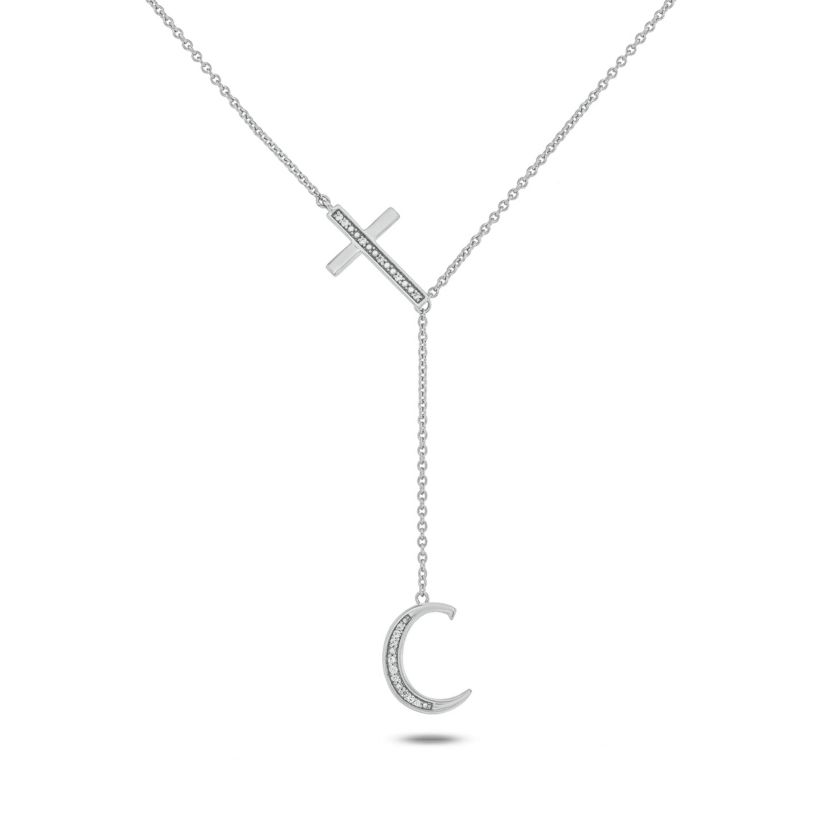 Diamond Accent Initial Cross And Letter Lariat Necklace In Sterling Silver