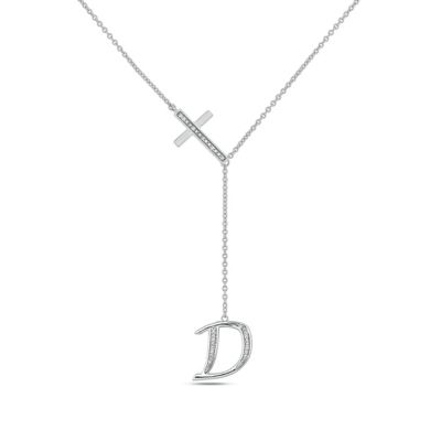 Belk & Co Diamond Accent Initial Cross And Letter Lariat Necklace In Sterling Silver, White, 20
