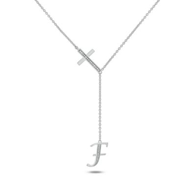 Belk & Co Diamond Accent Initial Cross And Letter Lariat Necklace In Sterling Silver, White, 20