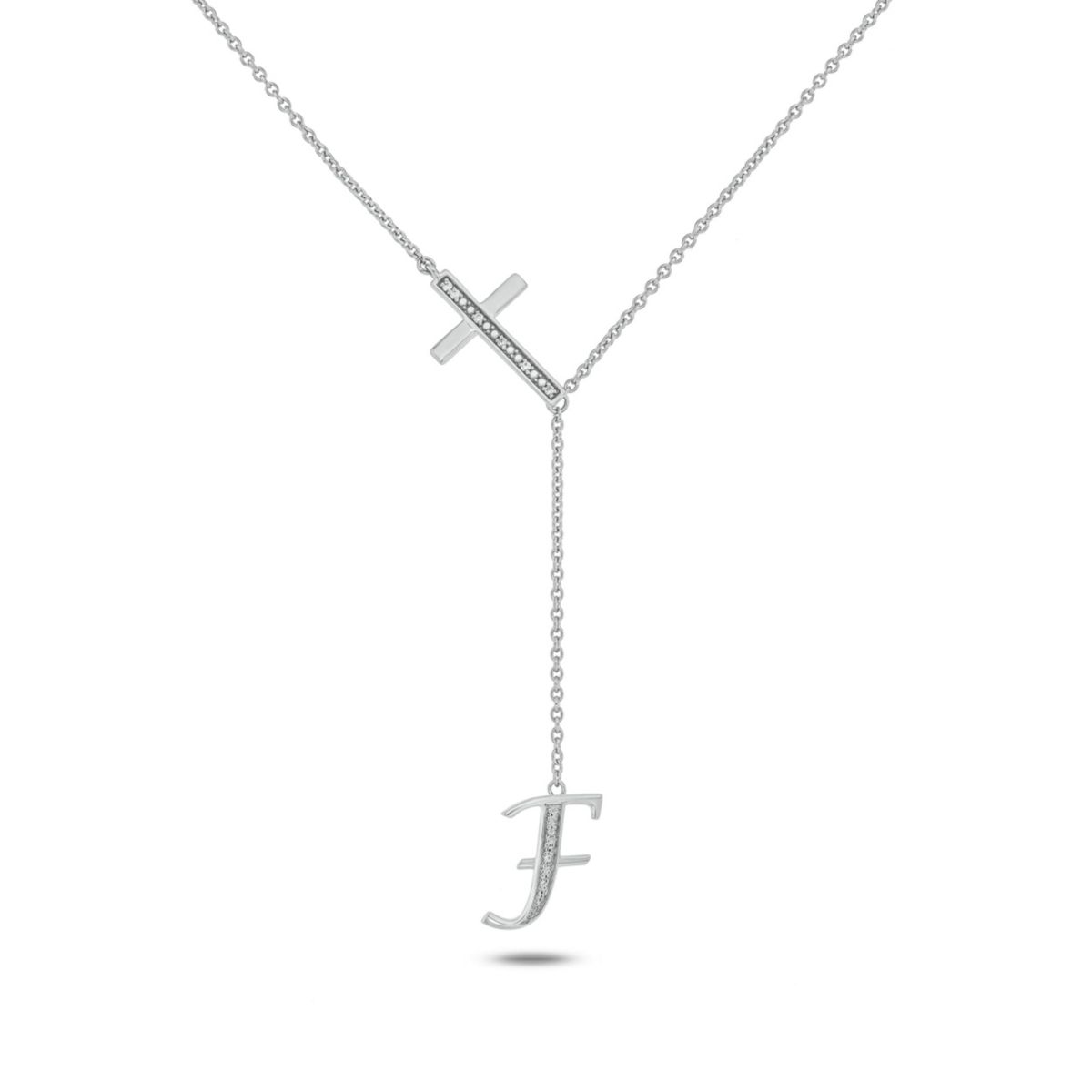 Diamond Accent Initial Cross And Letter Lariat Necklace In Sterling Silver