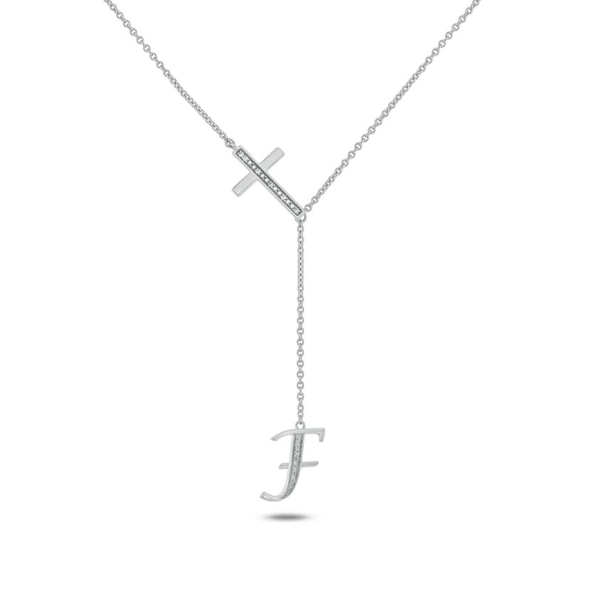 Diamond Accent Initial Cross And Letter Lariat Necklace In Sterling Silver