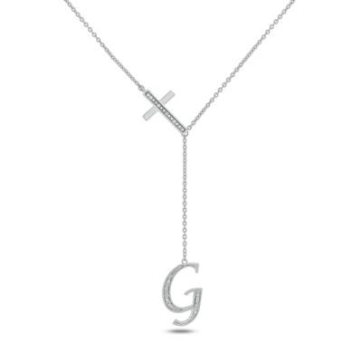 Belk & Co Diamond Accent Initial Cross And Letter Lariat Necklace In Sterling Silver, White, 20
