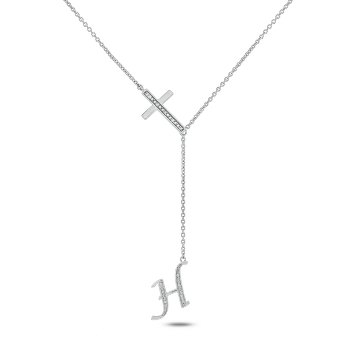 Diamond Accent Initial Cross And Letter Lariat Necklace In Sterling Silver