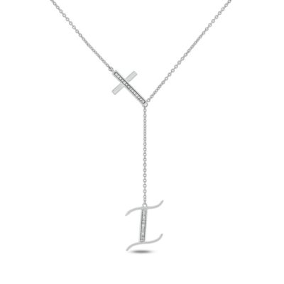 Belk & Co Diamond Accent Initial Cross And Letter Lariat Necklace In Sterling Silver, White, 20