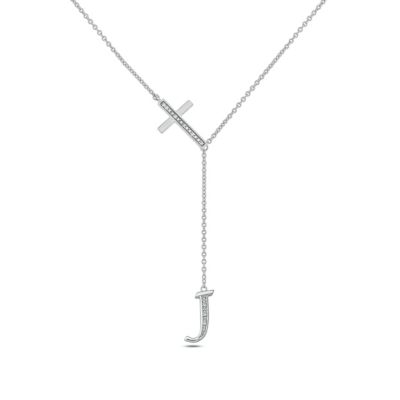 Belk & Co Diamond Accent Initial Cross And Letter Lariat Necklace In Sterling Silver, White, 20