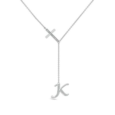 Belk & Co Diamond Accent Initial Cross And Letter Lariat Necklace In Sterling Silver, White, 20