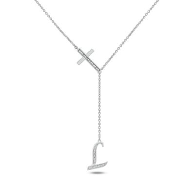 Belk & Co Diamond Accent Initial Cross And Letter Lariat Necklace In Sterling Silver, White, 20