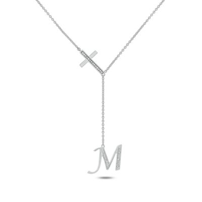 Belk & Co Diamond Accent Initial Cross And Letter Lariat Necklace In Sterling Silver, White, 20