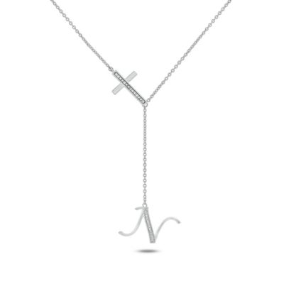 Belk & Co Diamond Accent Initial Cross And Letter Lariat Necklace In Sterling Silver, White, 20